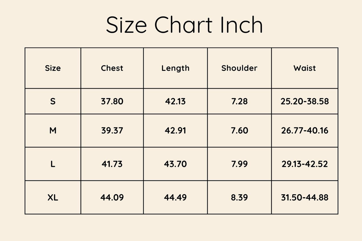 Size chart in Inches