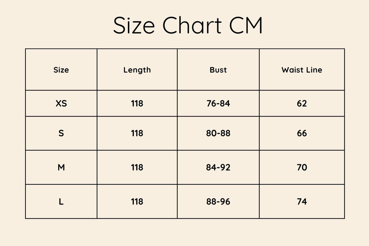 Size chart in CM