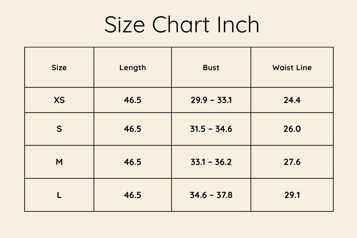 Size chart in Inches