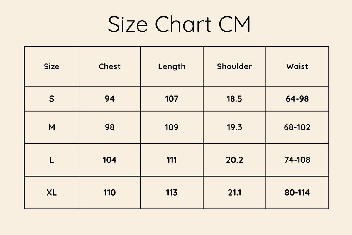 Size chart in CM