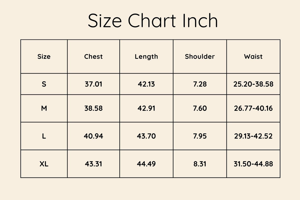 Size chart in Inches