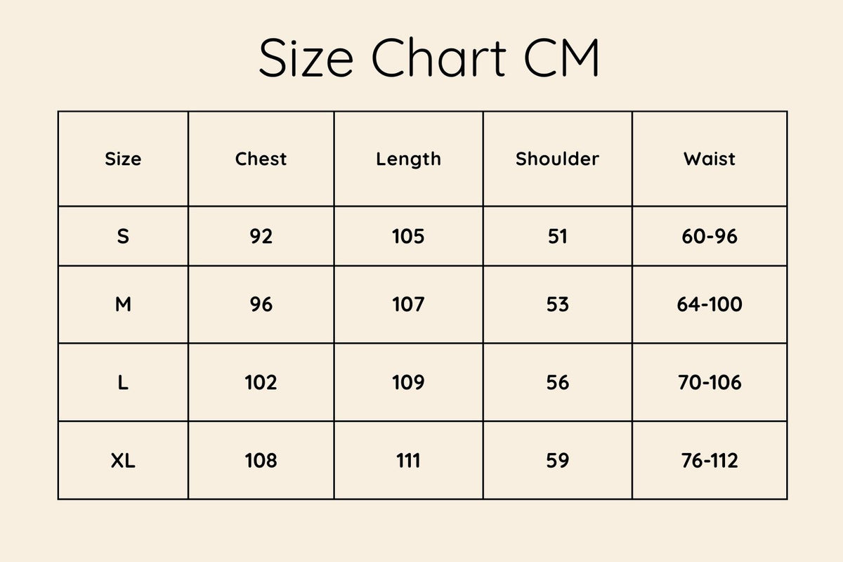 Size chart in CM