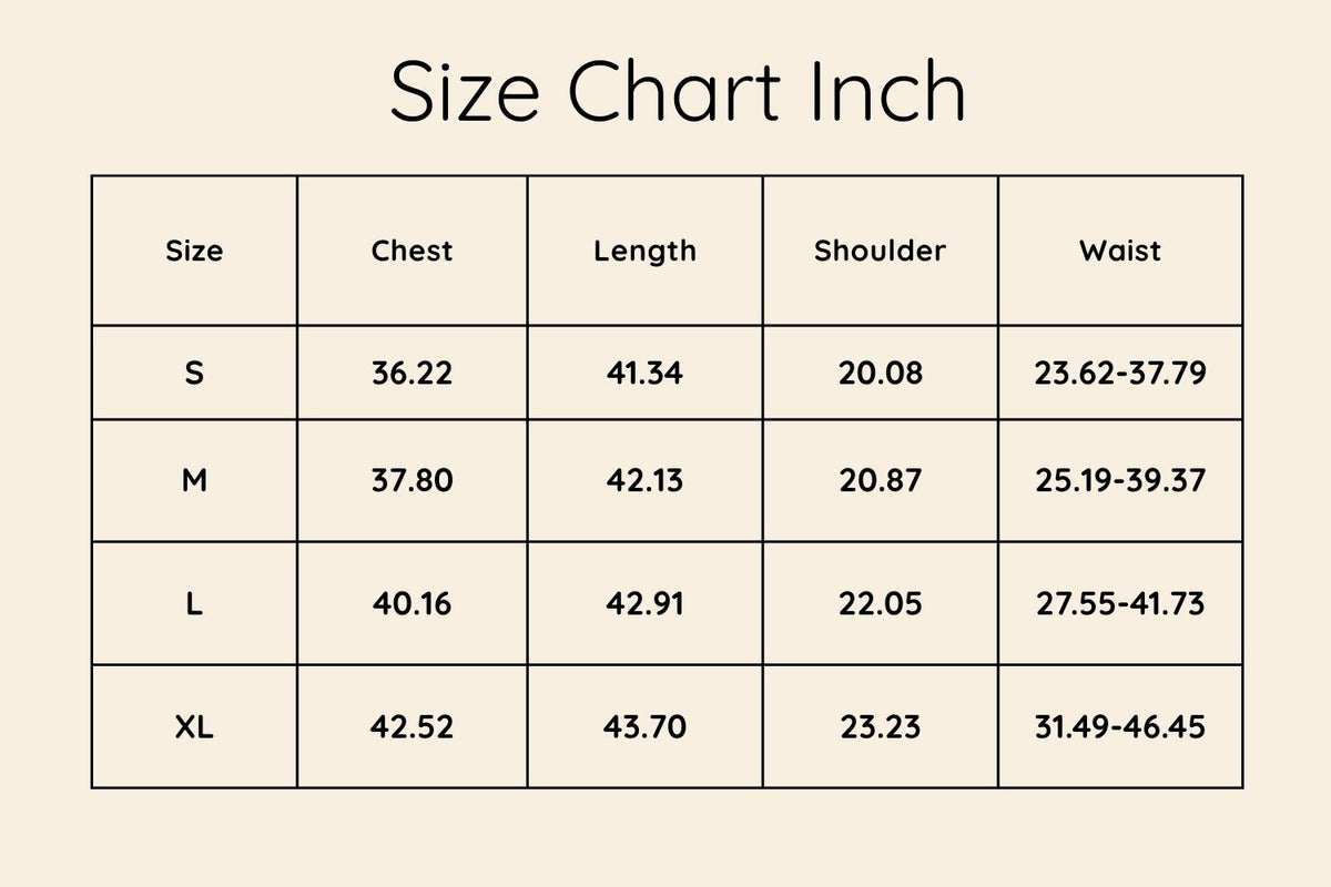 Size chart in Inches