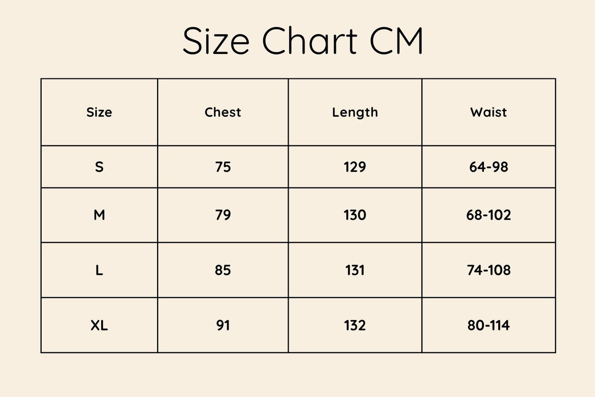 Size chart in CM
